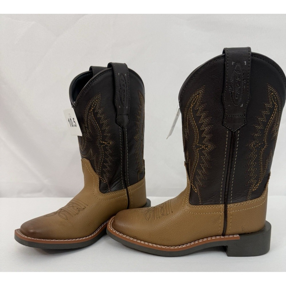 NEW JB Dillon Brown Leather Embroidered Western Cowboy Boots Kids Toddler 10.5